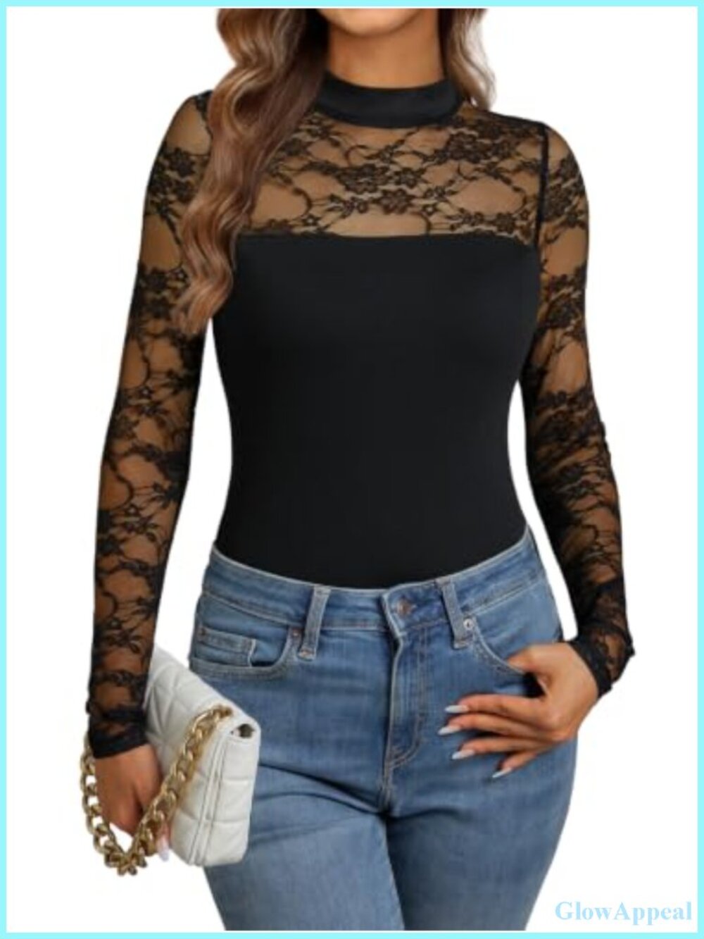 Lace Long Sleeve Mock Neck Top - Sexy Date Night Going Out Shirt